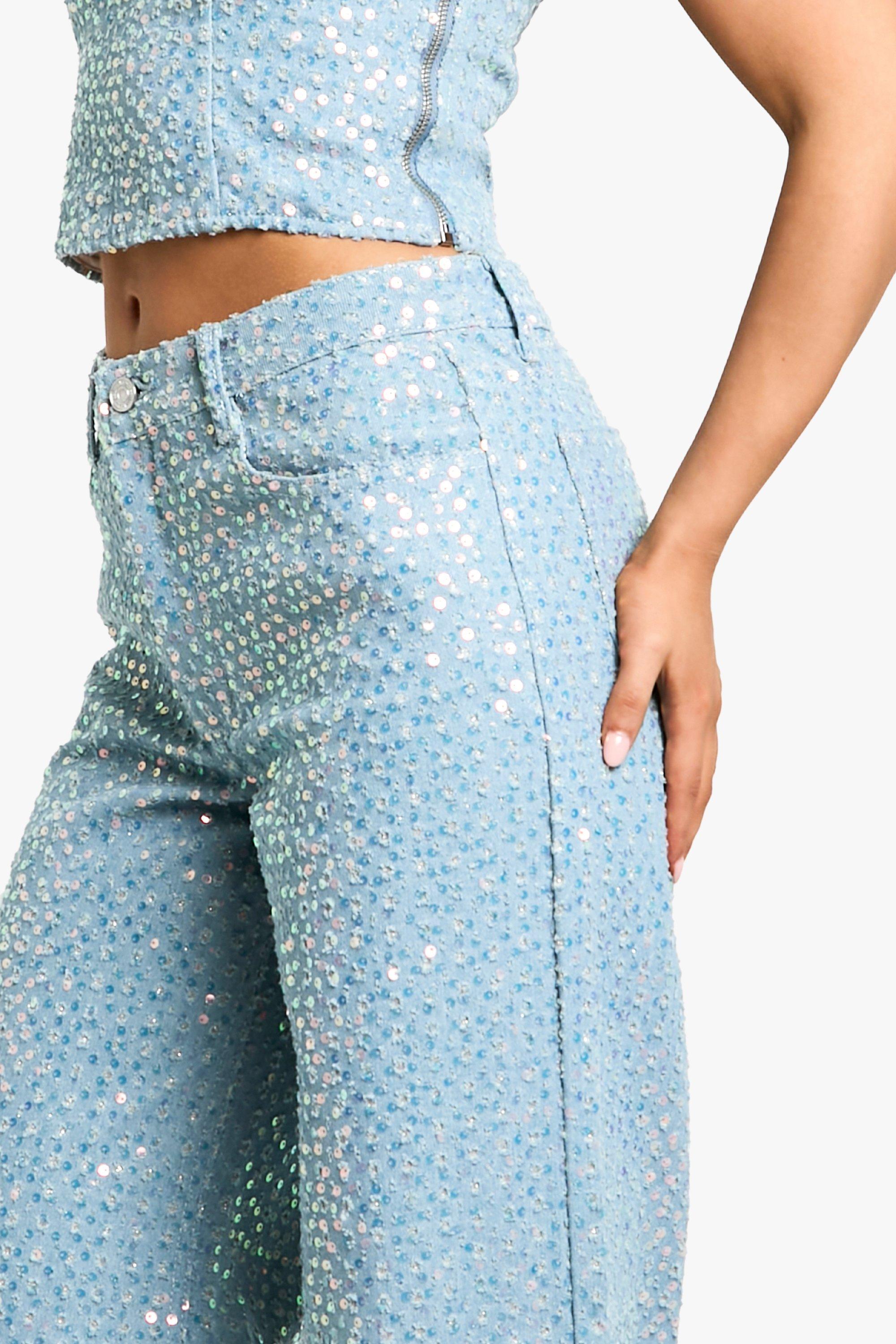 Women's sequin jeans sales